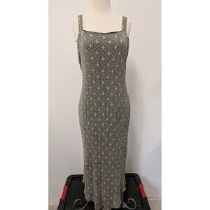 Vintage 90s Y2K Mesh Lace Silver Sparkle Maxi Dress sz 12 Gatsby Party Fairy